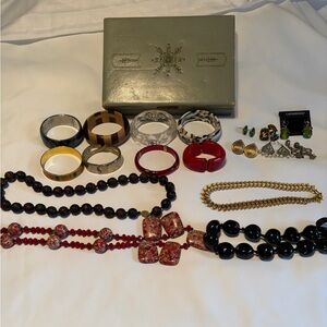 Lot of vintage costume jewelry 19 Pieces  Coro /Chinese Cinnabar/Artisian/Lucite